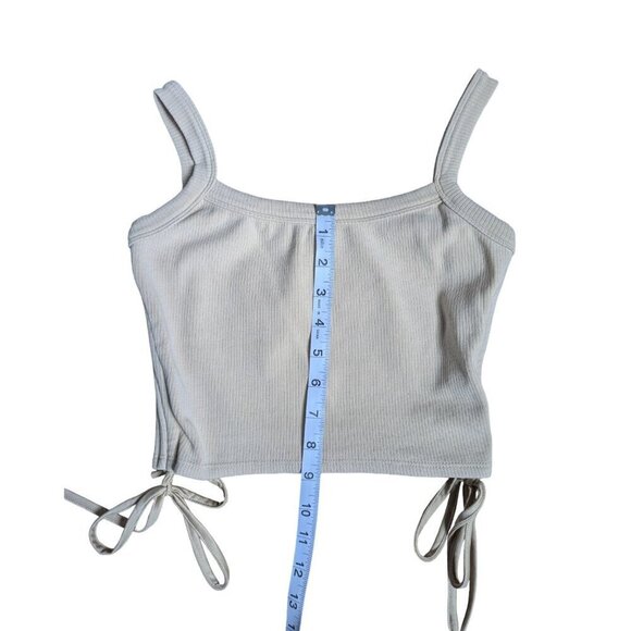 Tiger Mist Beige Cropped Ribbed Tank Top with Side Bows Women Size Small - Picture 5 of 5
